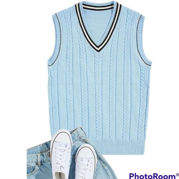 SHEIN Other - Shein Striped Trim Cableknit Sweater Vest Medium
